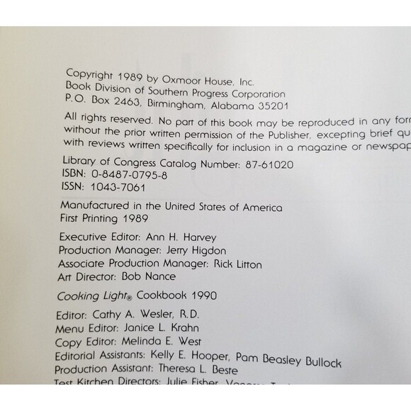 Vintage Cooking Light hardcover book cookbook first Printing 1989 - Picture 9 of 11